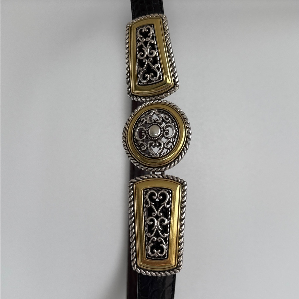 Brighton Croc Embossed Leather Belt Vintage Brown Black Silver Gold Western 34